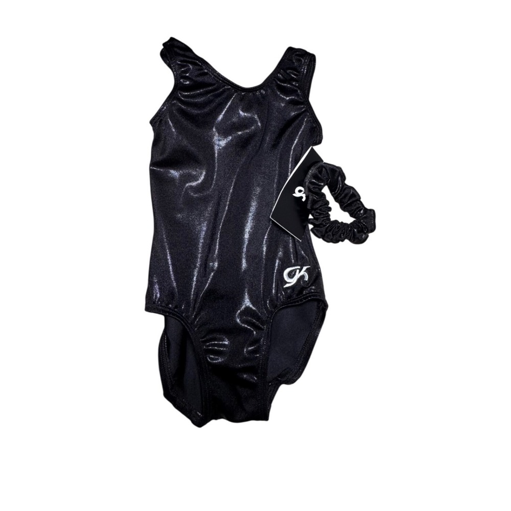 GK Elite Gymnastics Leotard Black Mystique Tank Girls Size CS with Scrunchie NEW